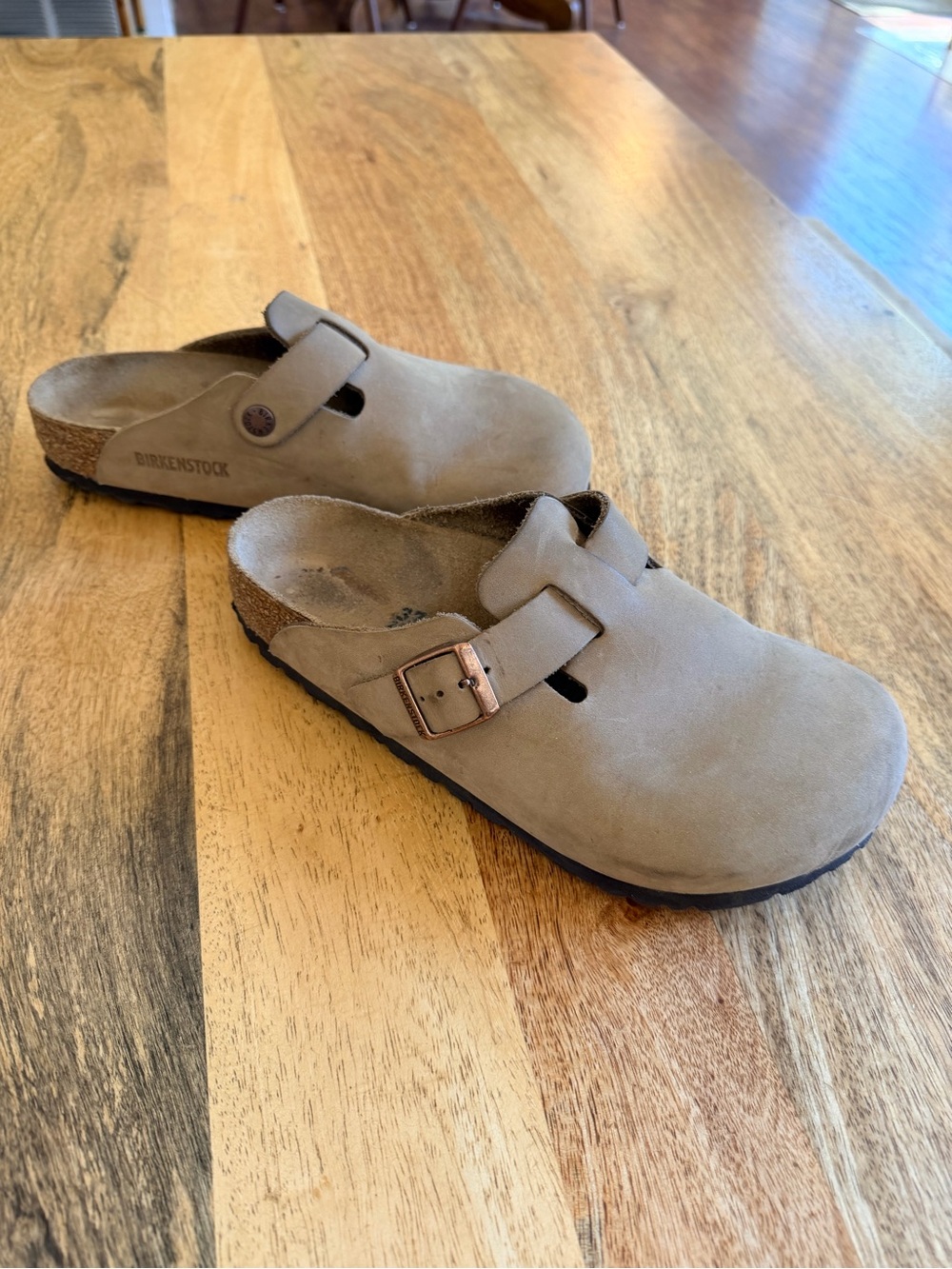 Birkenstock Taupe Suede Boston Clogs - Women's - Picture 2 of 5